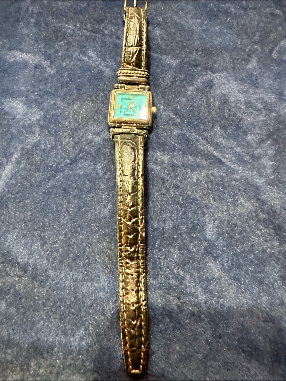 Ecclissi 925 woman’s Square Turquoise Dial Leather Strap Watch